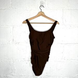 Lands' End Women’s Brown Slender Tummy Control Wrap One-Piece Swimsuit Size 10